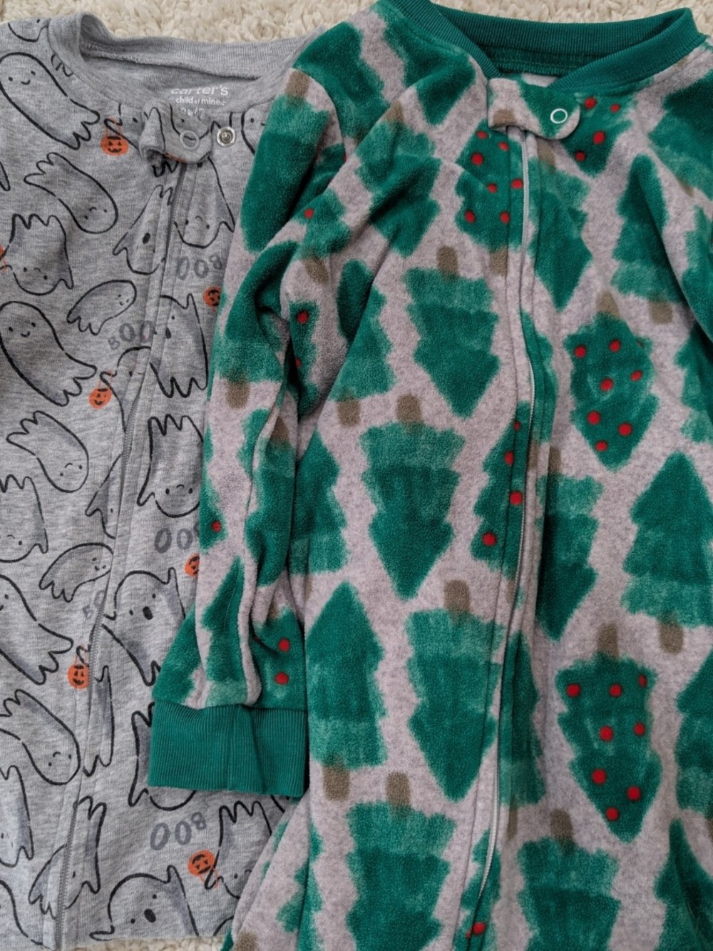 Bundle of 2 Carter's Pajamas Holiday Tree & Halloween Kids Zip Pajama Sleep Sack